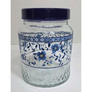 KIG Indonesia Blue Flowers Glass Canister 2qt